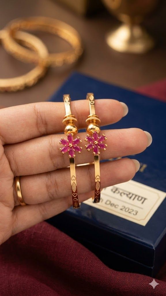 Micro Gold Plated Ruby Floral Hoop Earrings – Elegant Daily Wear adjustable flower kadli