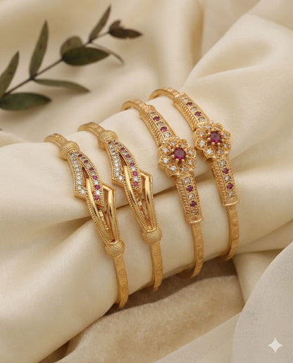 Micro Gold Plated Daily Wear And Diamond Studded Adjustable Bangle Combo For Women
