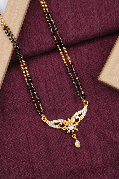 Micro Gold Plated Floral And Diamond Double Line 24 Inches Mangalsutra