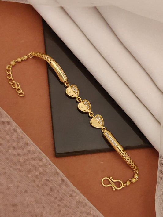 Micro Gold Plated And Diamond Studded Fancy Heart Charm Bracelet