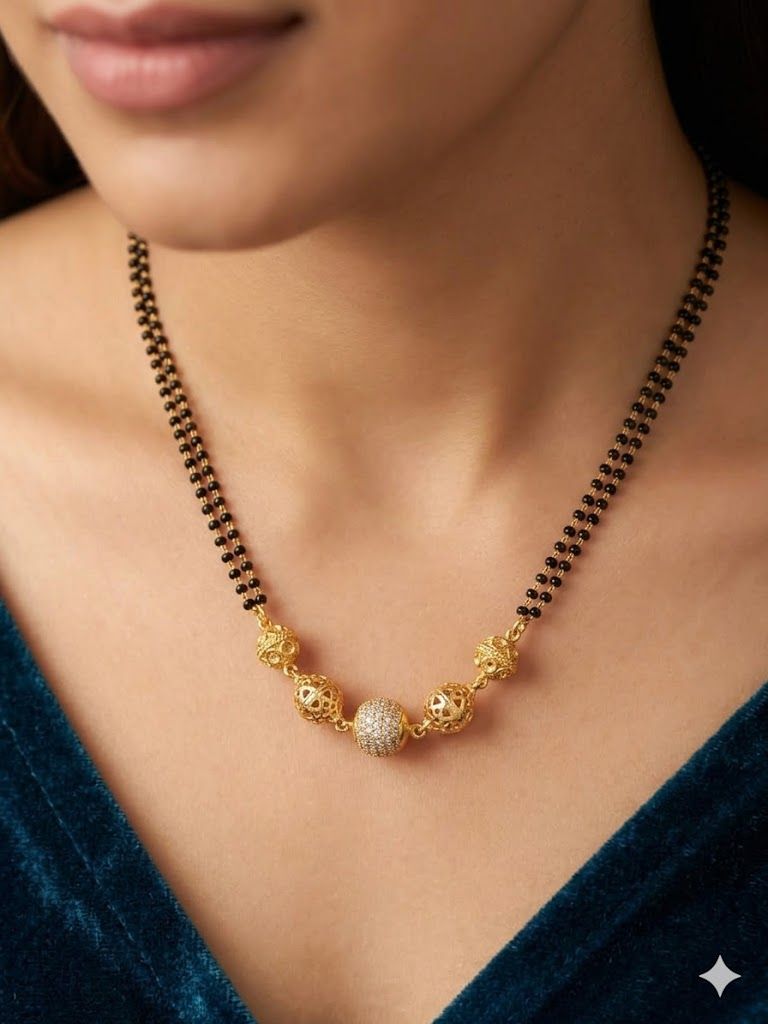 Elegant Micro Gold Plated And Diamond Studded 18 Inches Mangalsutra