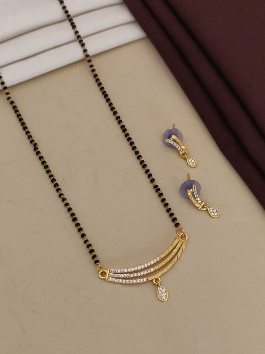 Forming And Diamond High Gold Plated 3 Line Mangalsutra