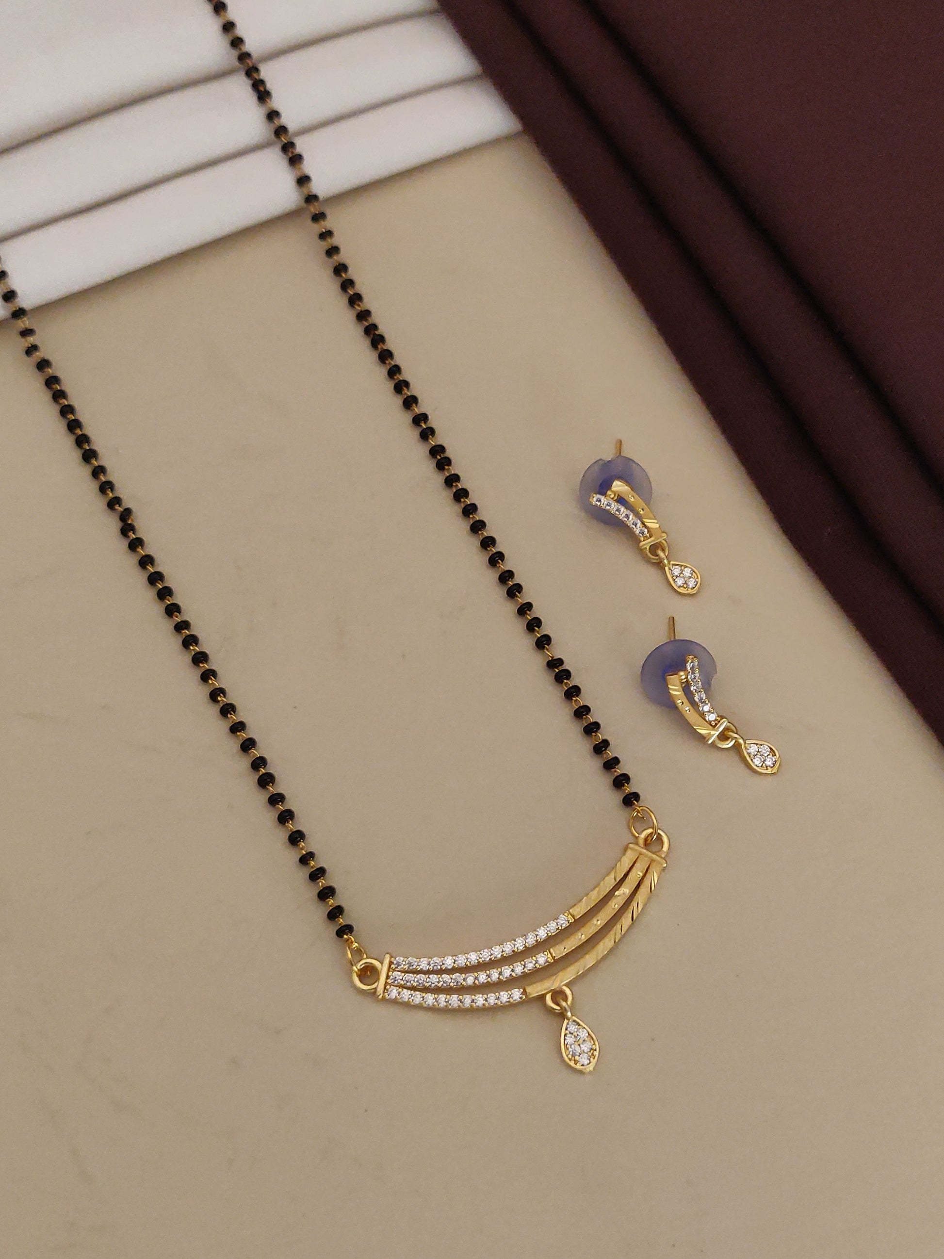 Forming And Diamond High Gold Plated 3 Line Mangalsutra