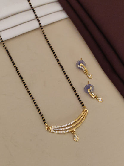Forming And Diamond High Gold Plated 3 Line Mangalsutra
