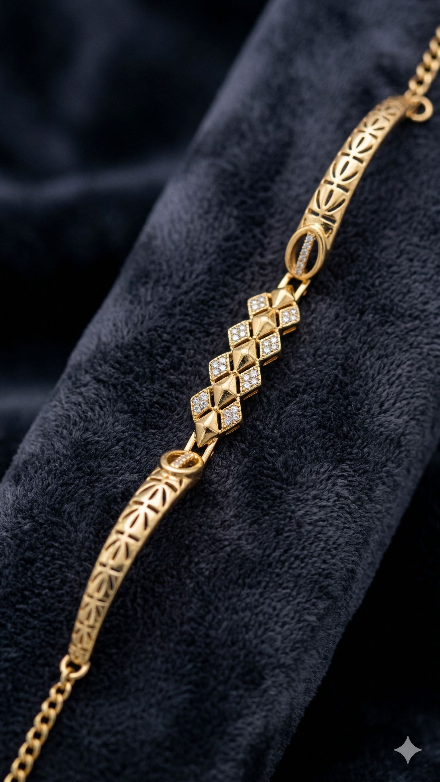 Elegant Gold-Plated Floral Link Bracelet with AD Stone triangle shape adjustable bracelet