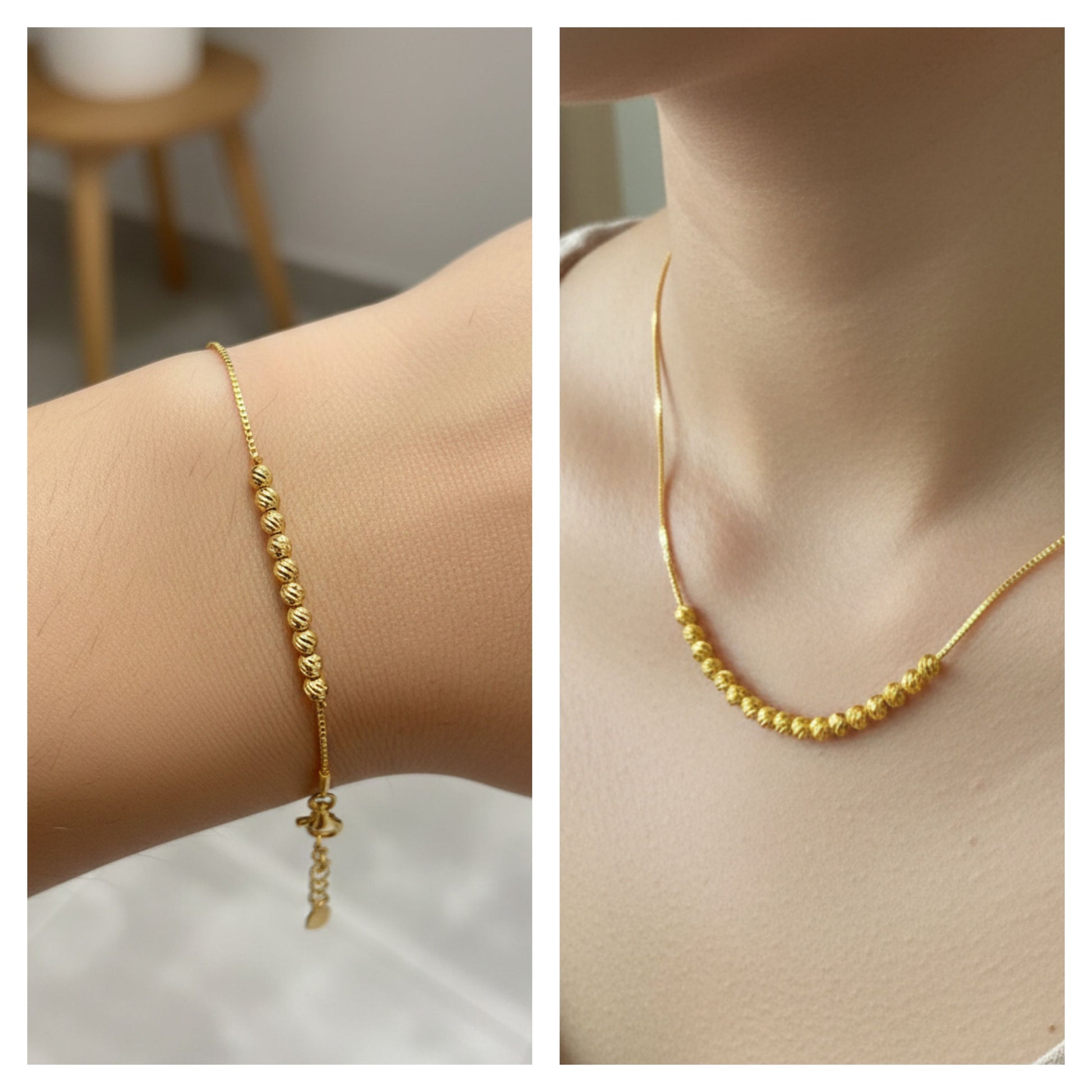 Micro Gold Plated Daily Wear Fancy Ball Chain Necklace And Bracelet Set