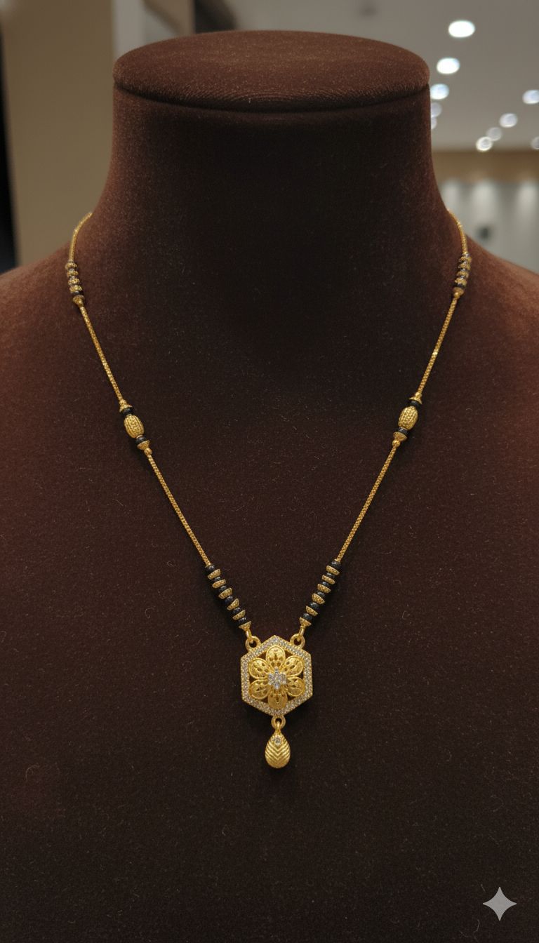 micro gold plated ad diamond designer fancy flower  mangalsutra with  bracelet
