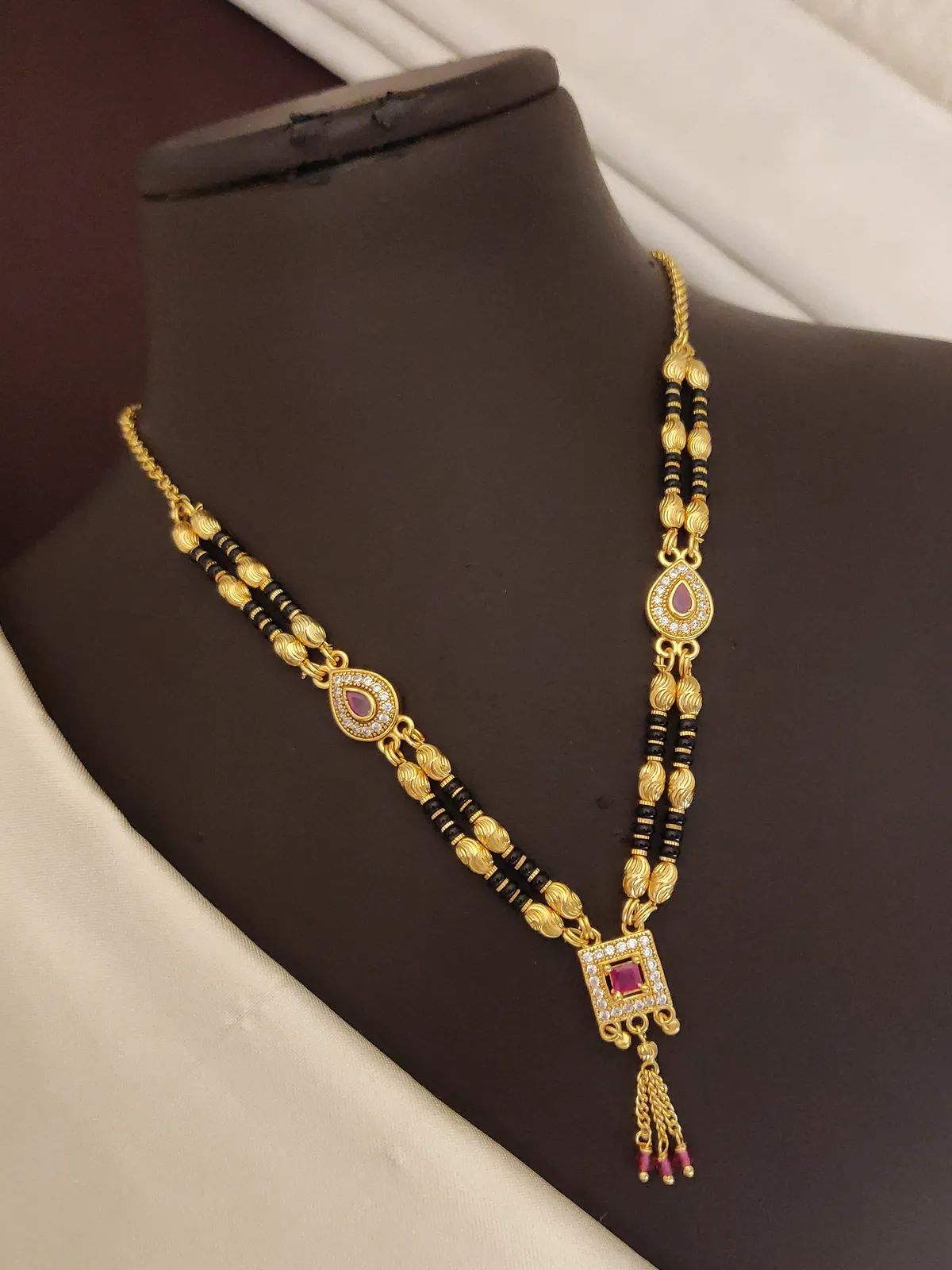 Micro Gold Plated Ruby-Style Mangalsutra Set For Women (Pack Of 3)