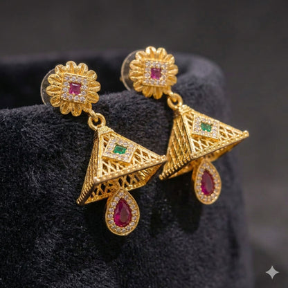 Micro Gold Plated And Diamond Studded Fancy Kempu Work Earring