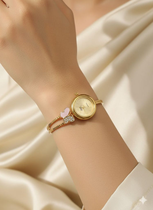 Micro Gold Plated And Diamond Studded Fancy Butterfly Adjustable Bracelet Watch