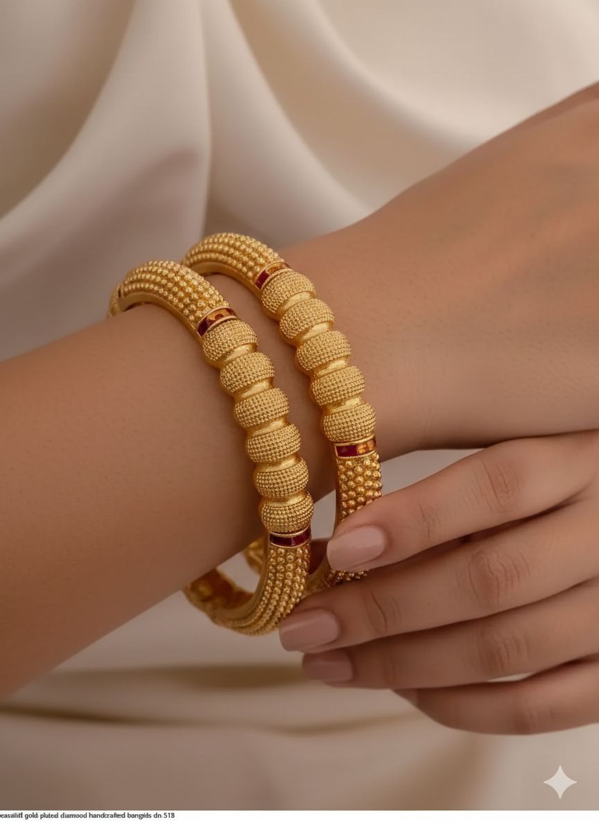 Royal Beaded Micro Gold Plated Traditional Kada Bangles Set