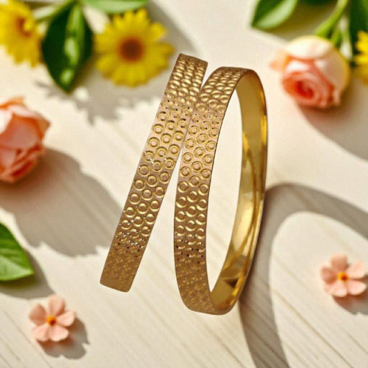 Designer Micro Gold Plated Daily Wear Dotted Texture Fancy 2 Pcs Bangle Set