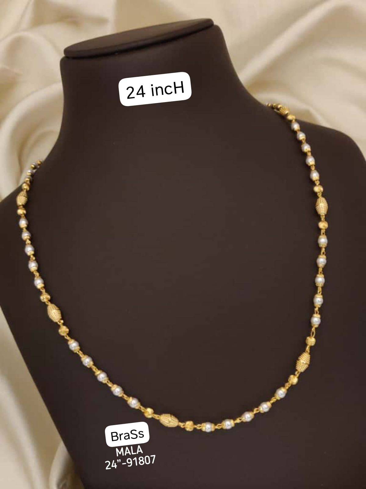Gold Plated Daily Wear Fancy Pearl Drop 24 Inches Chain