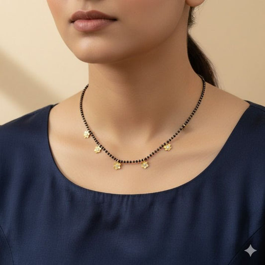 Micro Gold Plated And Diamond Flower Design Fancy Mangalsutra