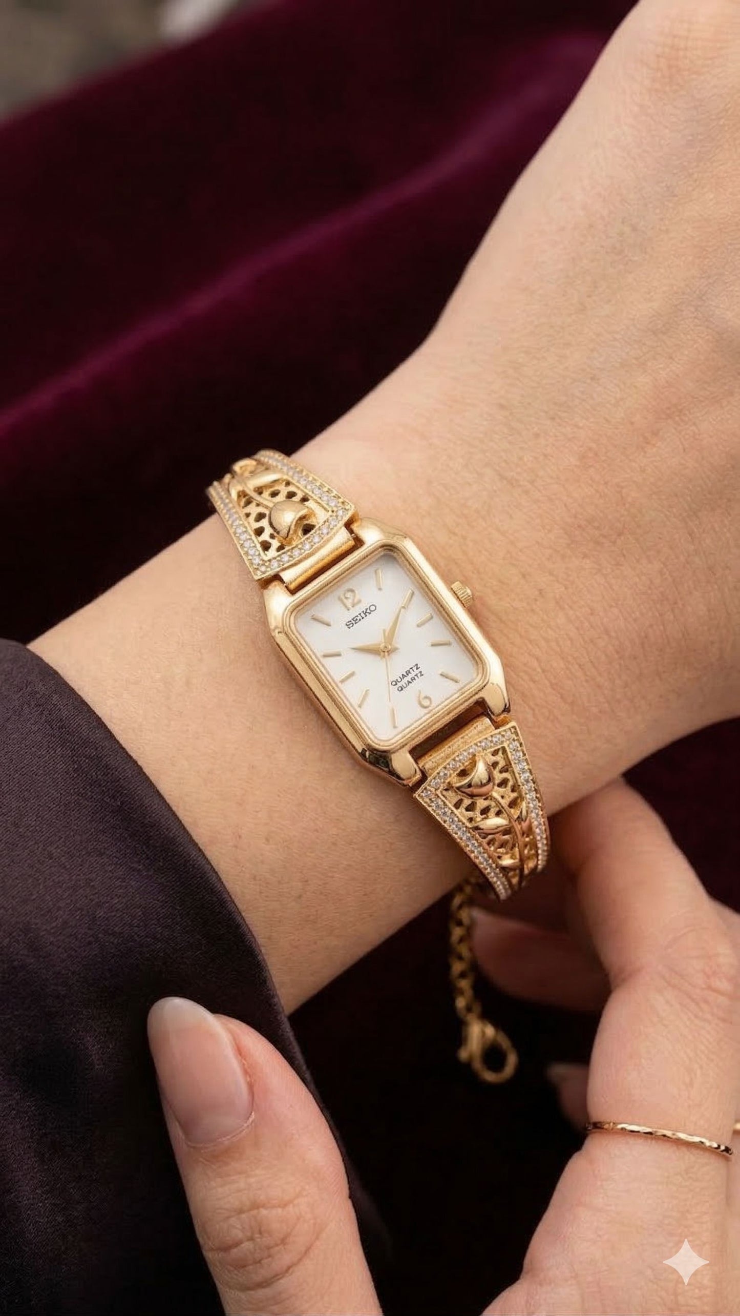 Elegant Gold-Tone Crystal Studded Designer Adjustable Watch Bracelet