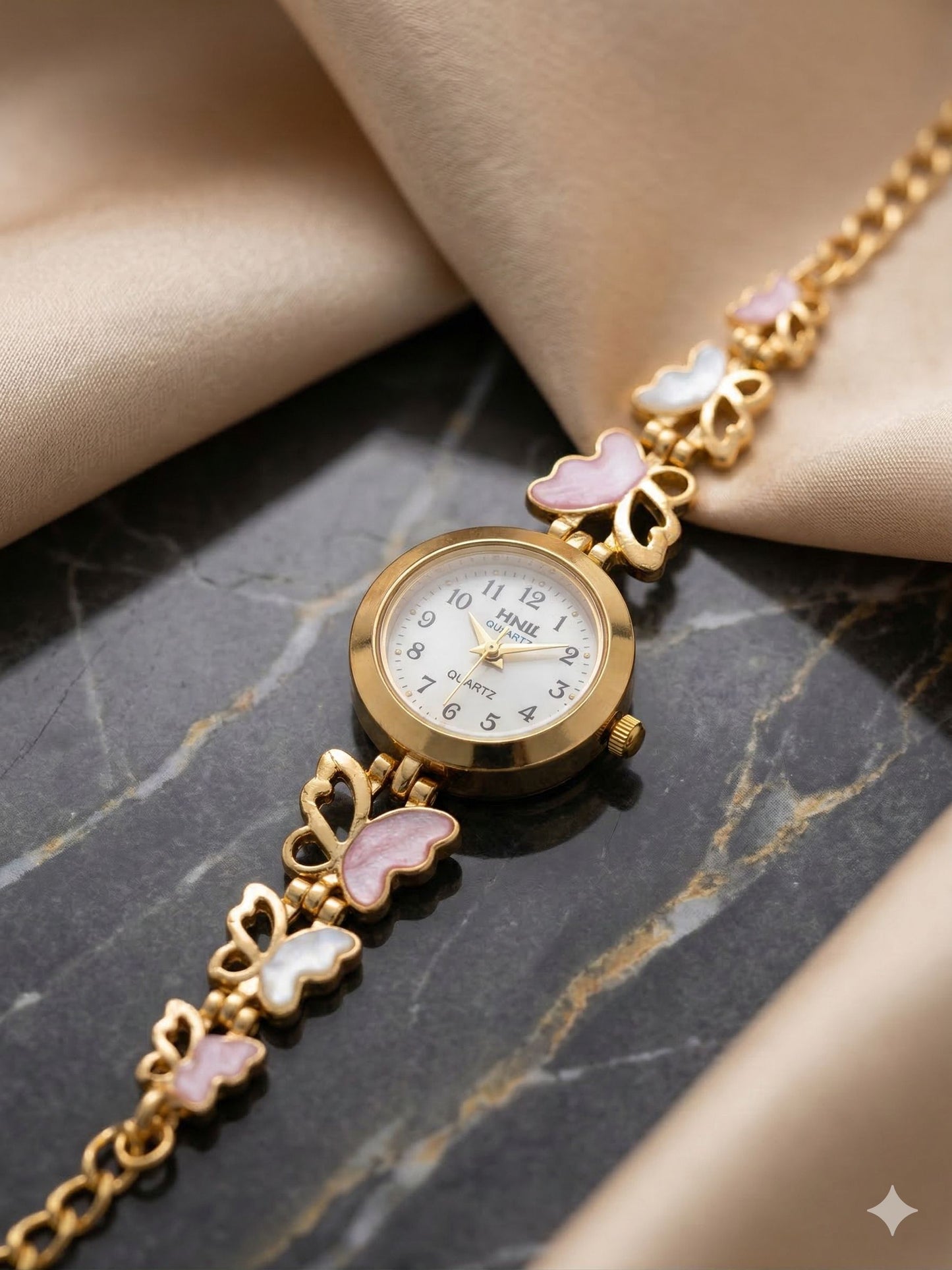 Elegant Butterfly Charm Gold Plated Adjustable Ladies Bracelet Watch