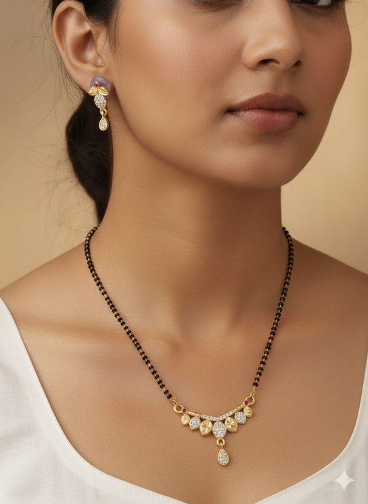 Forming And Diamond High Gold Plated Leaf Mangalsutra –