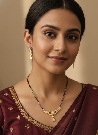 Premium Forming Flower Mangalsutra with And Diamonds And
