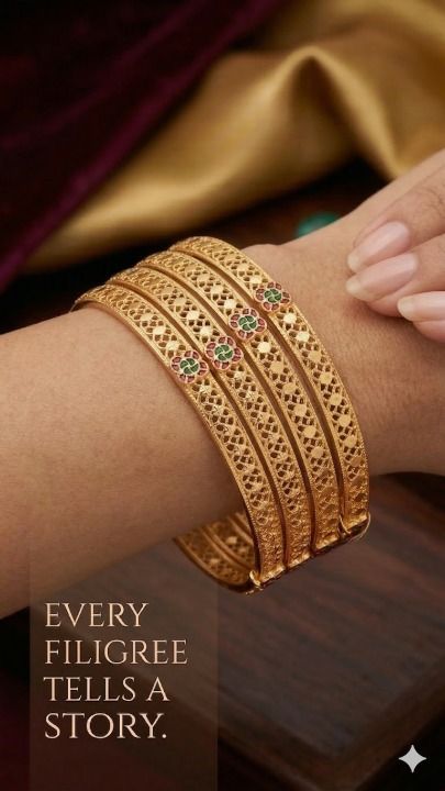 Royal Filigree Micro Gold Plated Traditional Bangle Set with Ruby & Emerald Stone Work