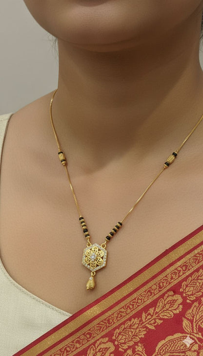 Micro Gold Plated And Diamond Forming Flower Mangalsutra