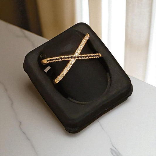 Rose Gold Plated Ad Diamond Studded Fancy Adjustable Broad Ring For Women