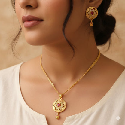 Micro Gold Plated Ad Diamond Studed Fancy Star Pendent Set With Adjustable Ring