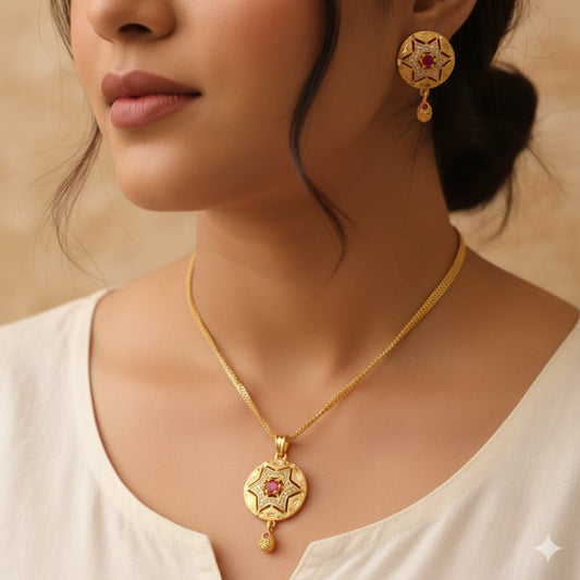 Micro Gold Plated Ad Diamond Studed Fancy Star Pendent Set With Adjustable Ring