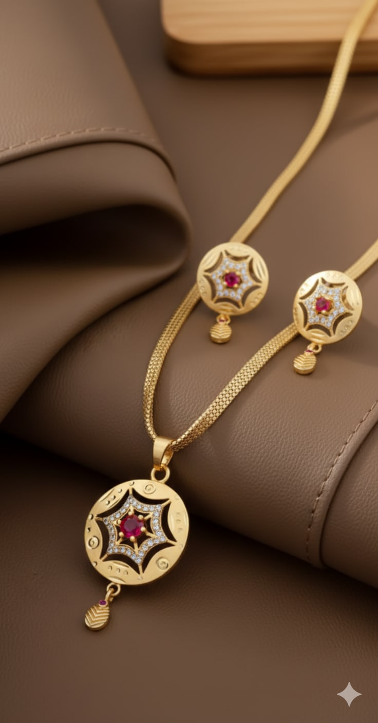 Micro Gold Plated Ad Diamond Studded Fancy Star Pendant Set With Flower Adjustable Kadli