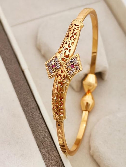 A Stunning High Gold Plated Ad Diamond Trinagle Shape Adjustble Bangle For Women
