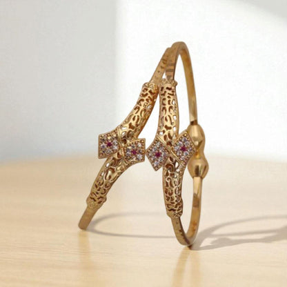 A Stunning High Gold Plated Ad Diamond Trinagle Shape Adjustble Bangle For Women