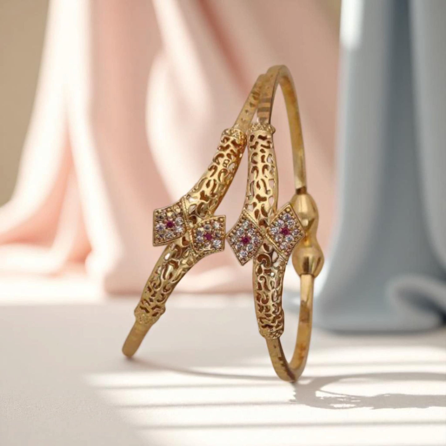 A Stunning High Gold Plated Ad Diamond Trinagle Shape Adjustble Bangle For Women