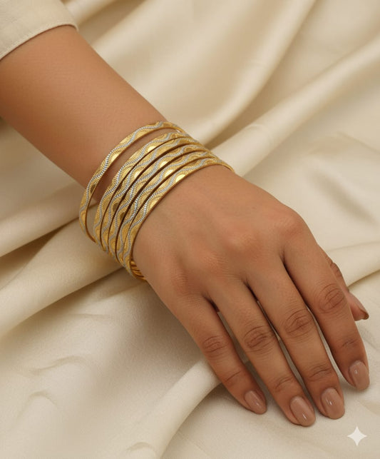 Gold Plated Fancy Wave Design 4 Pcs Bangles Set For Women
