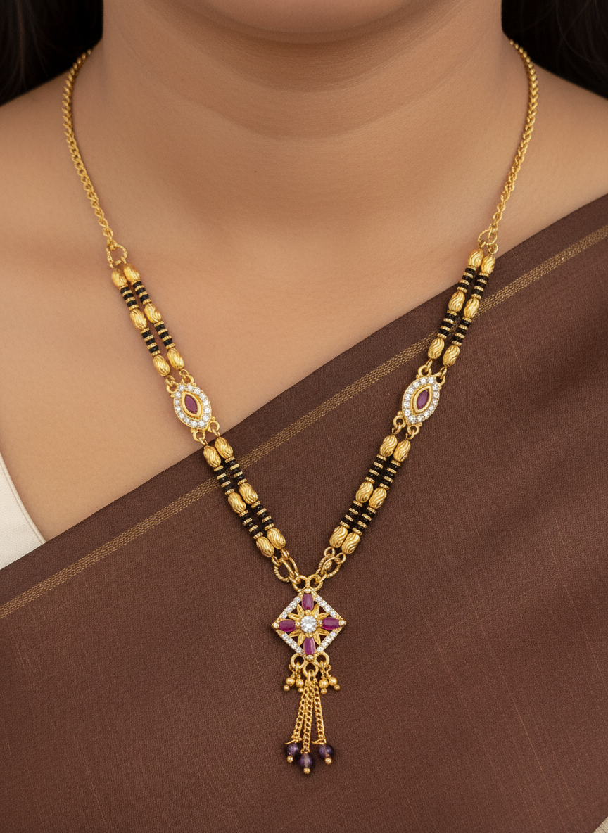 Graceful Black gold plated Bead AD Diamond Pendant Mangalsutra