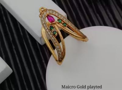 Gold Plated Kemp Stone Studed Fancy U Ring