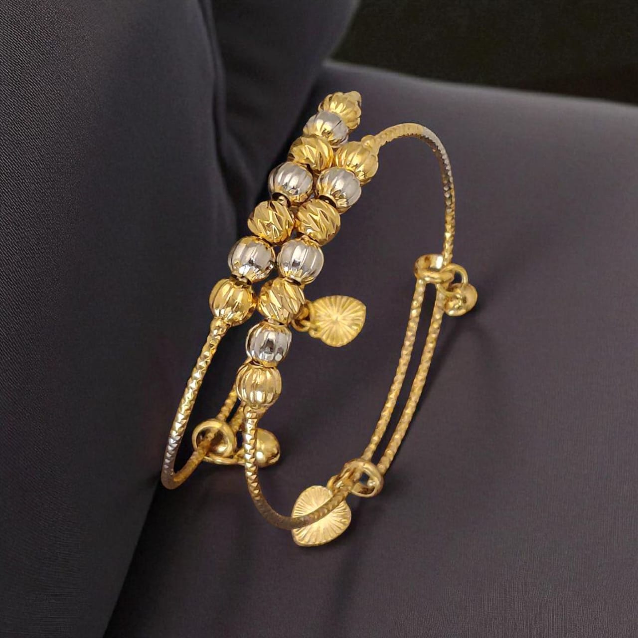 Micro Gold Plated Daily Wear Adjustable Ball Kadli For Women 2 Pcs